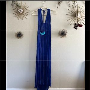 Blue Halter slit maxi dress